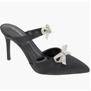 BCBGeneration Size 11 Bardia Black Rhinestone Bows Dress Shoes Mules Heels